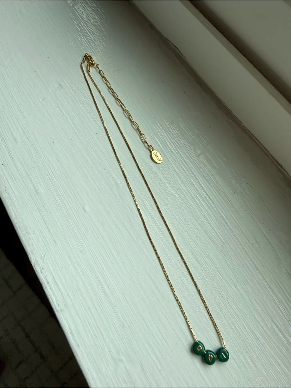 Clare V Gold Necklace with Green Bead Accents